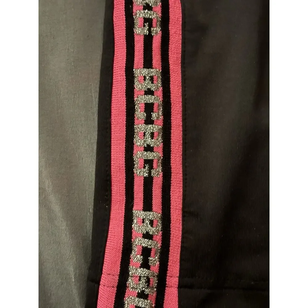 Y2K BCBG Maxazria Foldover Yoga Pants With Glitter Logo, Black & Pink Vintsge M